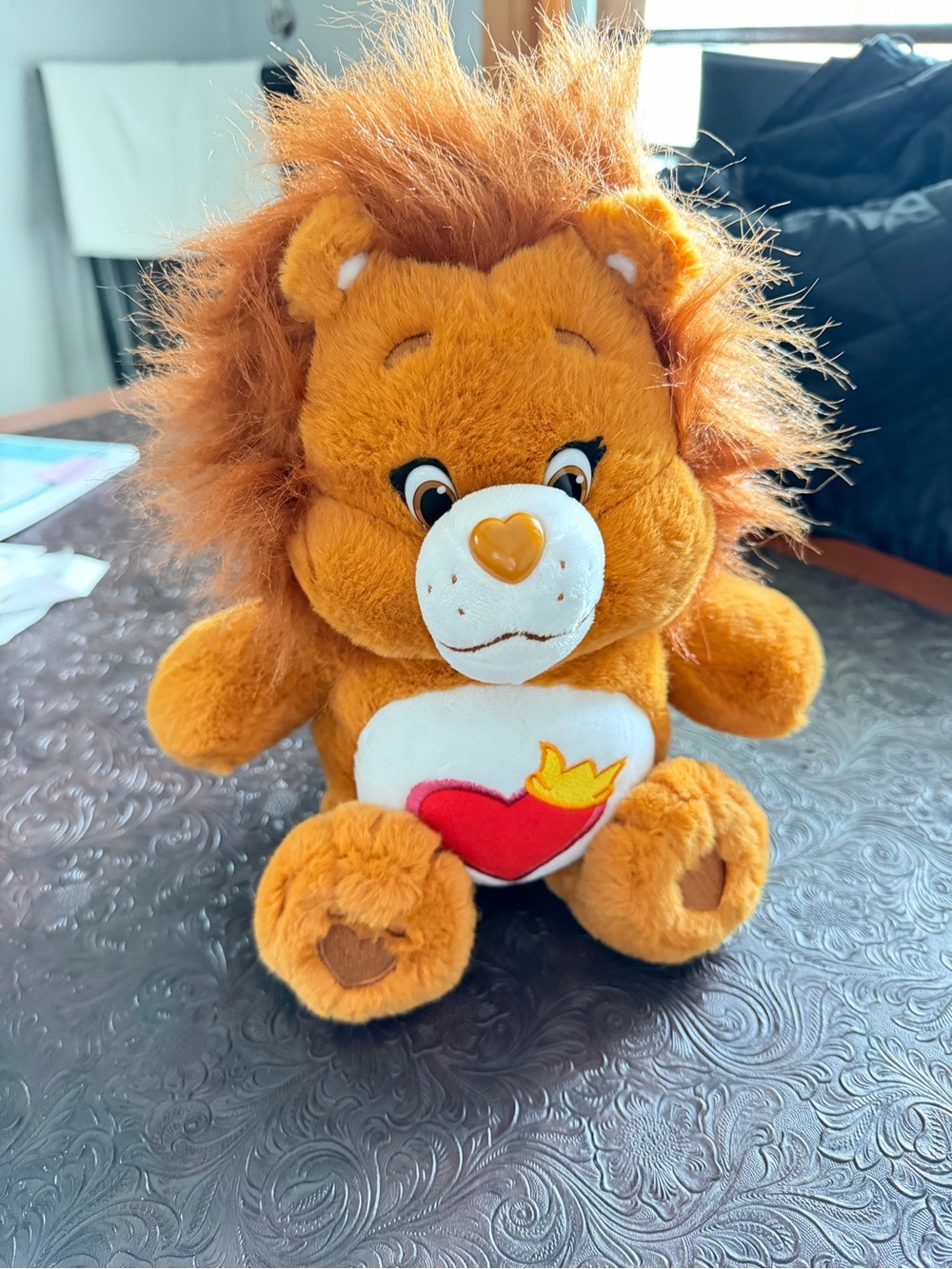 Care Bears Orange Plush Lion with Heart Emblem Brave Heart Lion